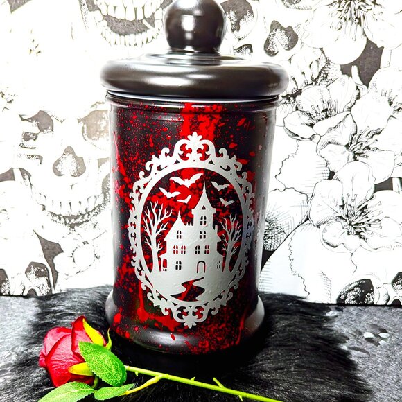 Vampire Castle XL Hand-Painted Glass Jar | Gothic Horror Haunted Halloween Decor - Picture 1 of 7